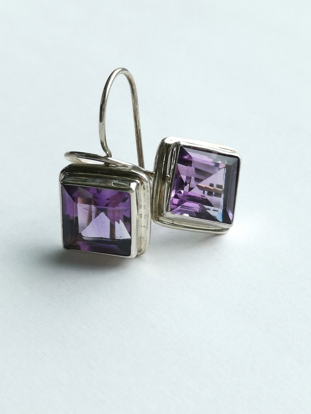 Modernist square cut Amethyst sterling silver drop earrings 🆕 - Picture 6 of 6